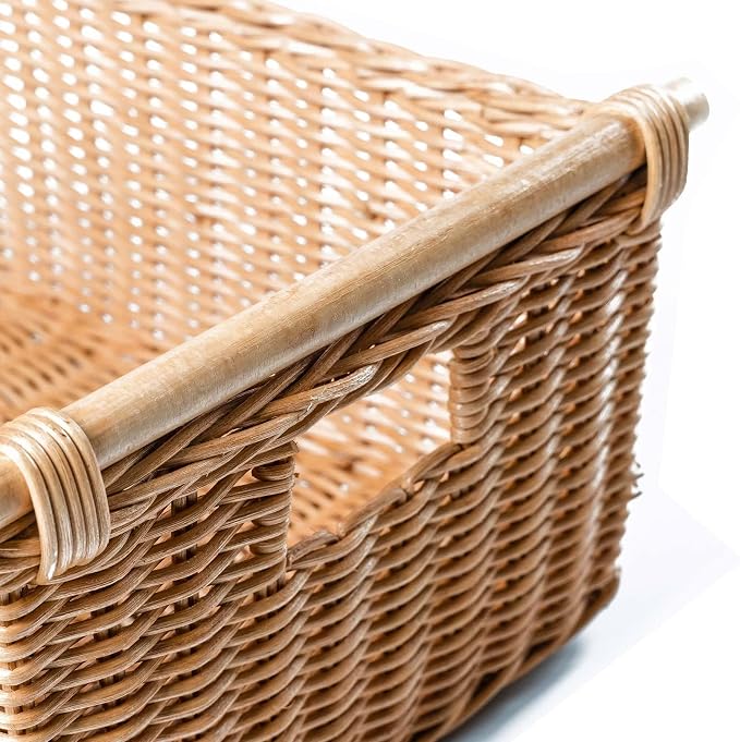 The Basket Lady Pole Handle Wicker Storage Basket, 14 in L x 10 in W x 7.5 in H - Image 4