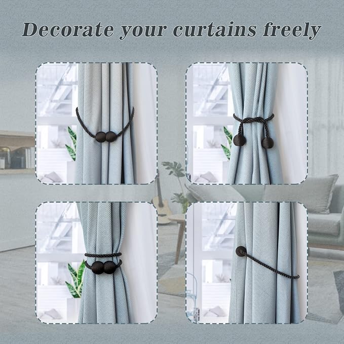 Hion Magnetic Curtain Tiebacks Black 6 Pack, Curtain Tiebacks Buckles Holdbacks - Image 4