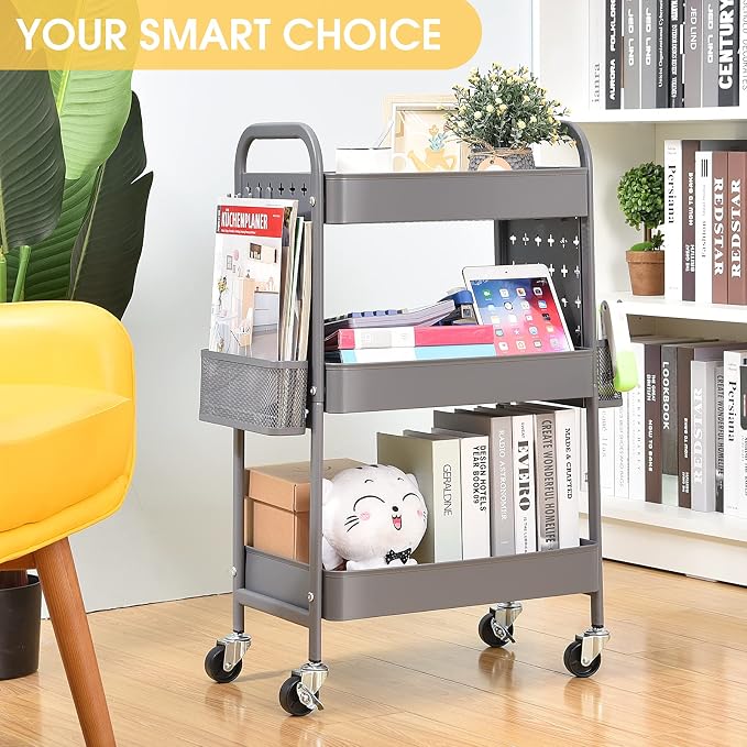 TOOLF 3-Tier Rolling Cart, Metal Utility Storage Cart - Image 6