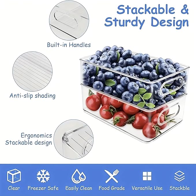 6 Pack Refrigerator Organizer Bins, 3 Sizes Clear Pantry Storage - Image 3