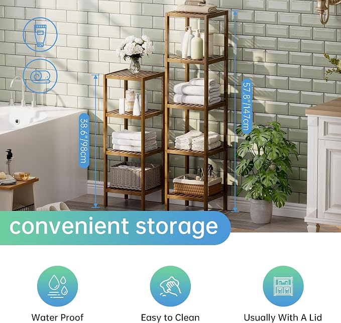 SMIBUY Bathroom Storage Shelf, 5-Tier Bamboo Rack Organizer - Image 6