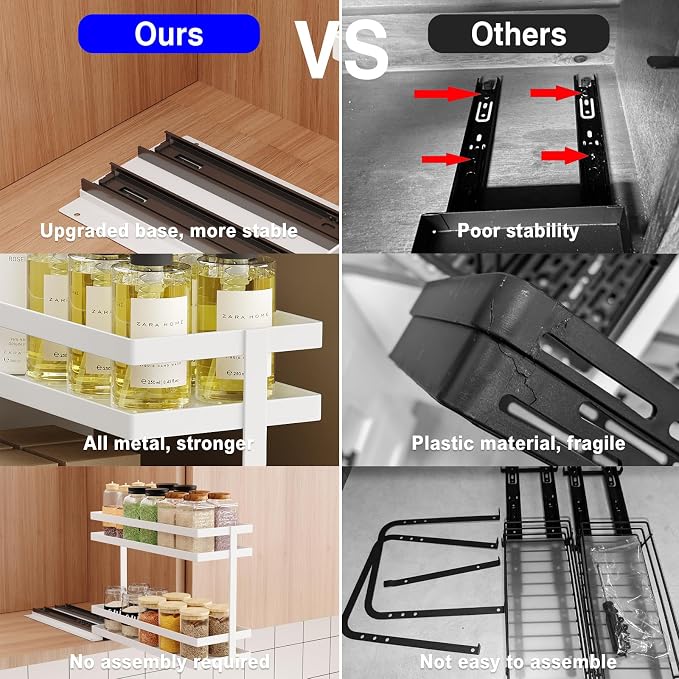 Pull Out Spice Rack Organizer for Cabinet, 2 Tier Metal Slide Out Seasoning - Image 5