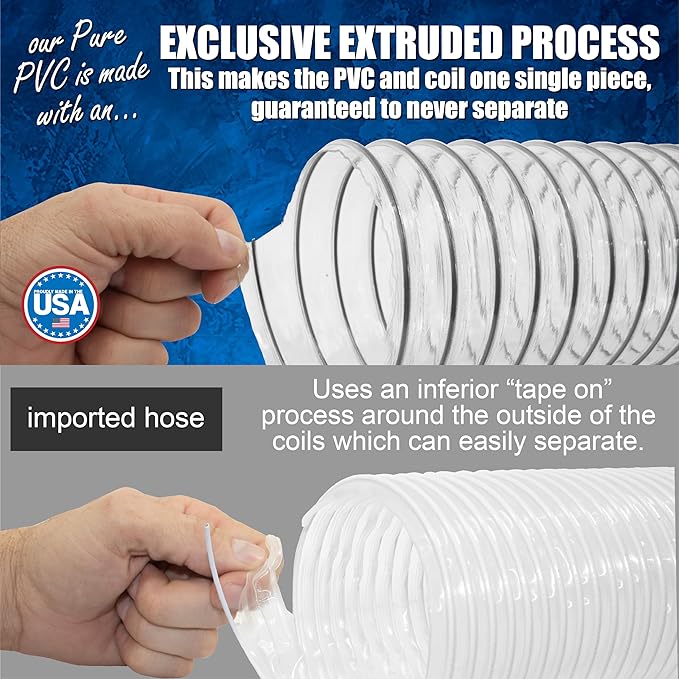 PVC Dust Collection Hose w/4 Thumbscrew Clamps, Puncture Resistant, Carbon - Image 5