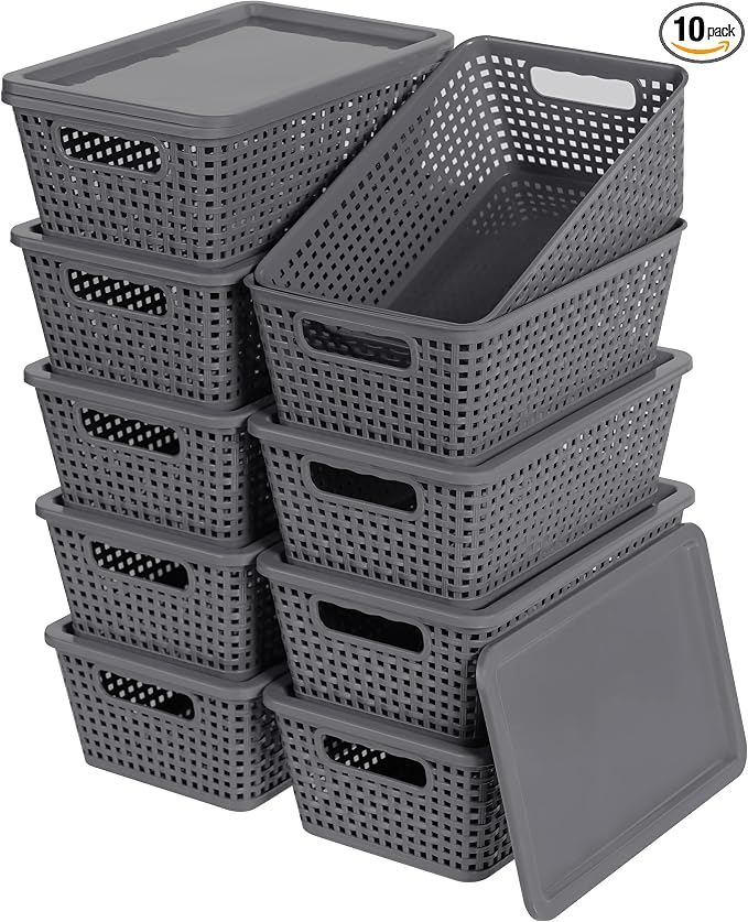 Plastic Storage Baskets With Lid, Storage Bins by Unknown