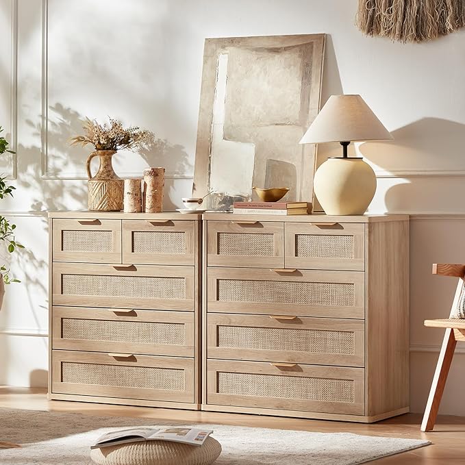 LEYAOYAO Rattan Dresser for Bedroom, 33.5" Tall Chest of Drawers, Modern 5 - Image 2