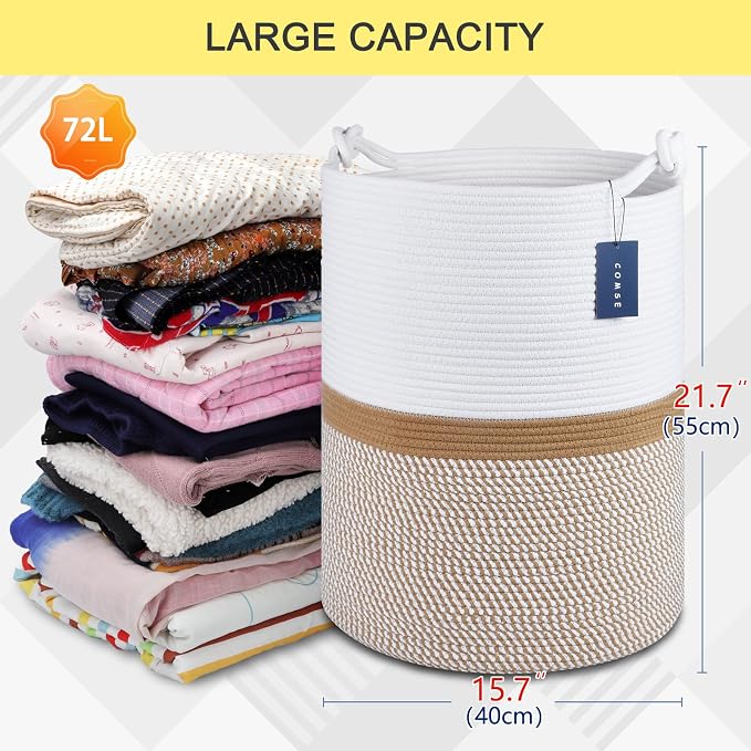 COMSE Extra Large Blanket Basket, Tall Woven Storage Basket, Nursery Hamper - Image 3