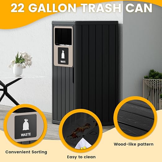 22 Gallon Outdoor Trash Can Waterproof Resin Patio Garbage Can - Image 5