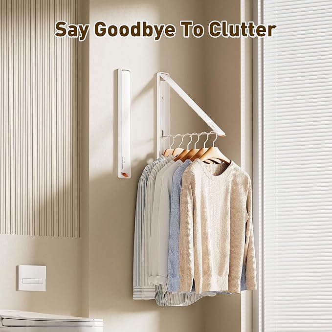 Clothes Drying Rack, Laundry Room Wall Mounted Retractable Clothes Hanger - Image 5