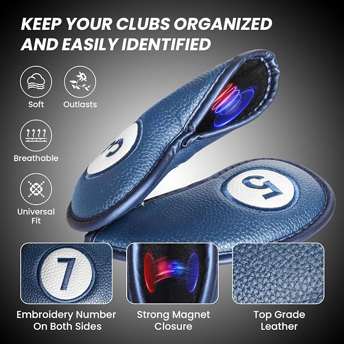 FINGER TEN Golf Club Covers for Irons Magnetic Value 11 Pack, Synthetic Leather - Image 3