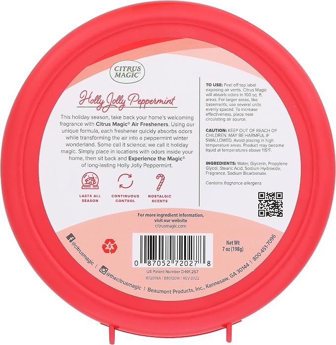 Citrus Magic Holiday Odor Absorbing Solid Air Freshener, Holly Jolly Peppermint - Image 2