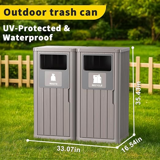 ROJIK 35" Tall Outdoor Trash Can, Weatherproof Resin Garbage Indoor Durable - Image 5
