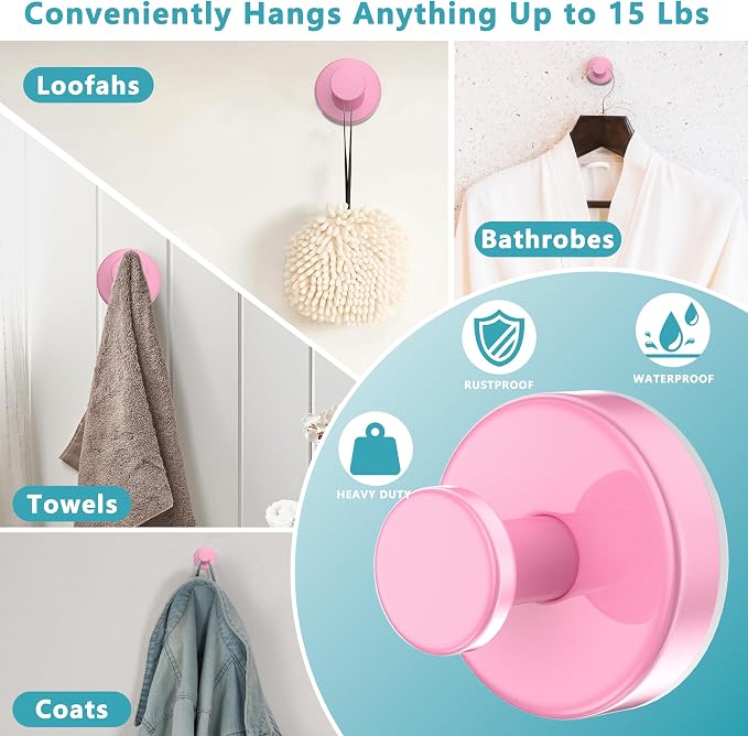 Suction Cup Hooks for Shower, Removable No Drill Towel Hooks, Upgraded 15 lbs - Image 3