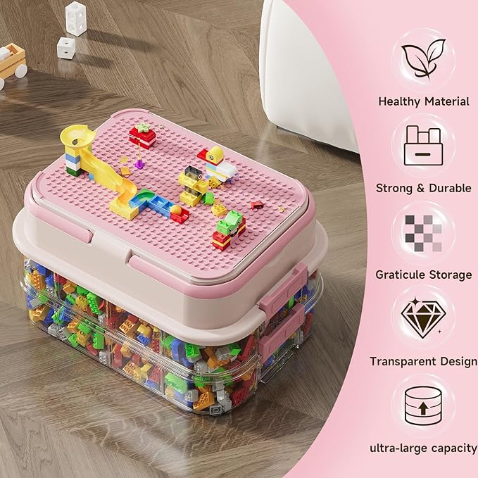 Toy Storage Organizer Box with Handle, Stackable Building Block Toy Box with - Image 5