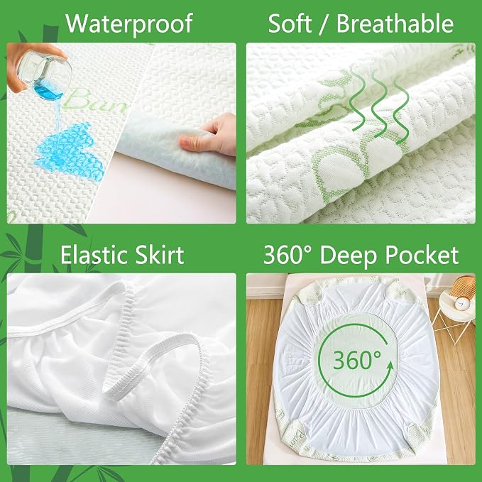 GOONIK Waterproof Mini Crib Mattress Protector, Bamboo Viscose Breathable Mini - Image 3