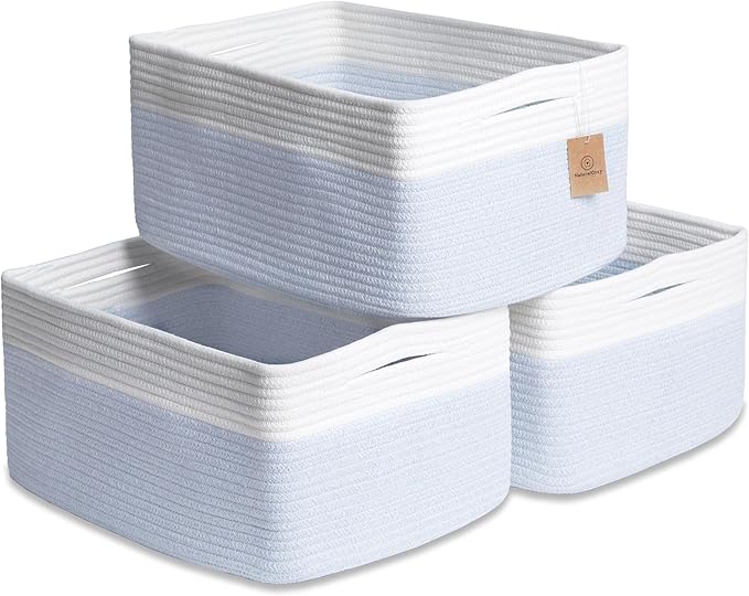 NaturalCozy Storage Baskets 16.8”x13”x7.6” Cotton Rope Woven Baskets by NaturalCozy