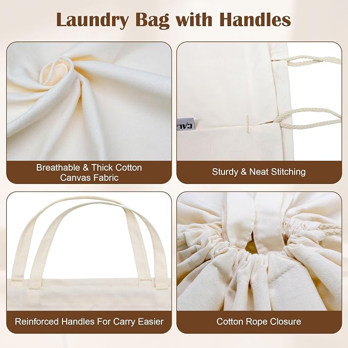 Canvas Laundry Bag with Handles & Drawstring 23.6"x35", Dirty Clothes Travel Bag - Image 5