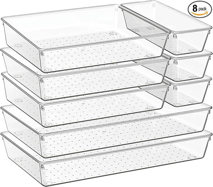 8-Pack Clear Plastic Drawer Organizer Trays – Large Dividers by Unknown