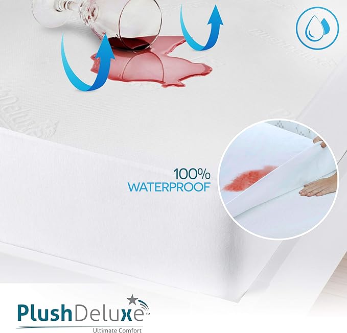 PlushDeluxe Premium Bamboo Mattress Protector – Queen Size, Waterproof - Image 3