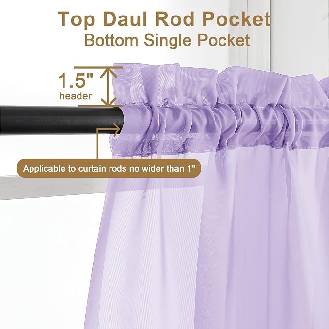 Chyhomenyc Lilac Sheer Curtains 30 inch Length 2 Panels, Light Filtering Voile - Image 3