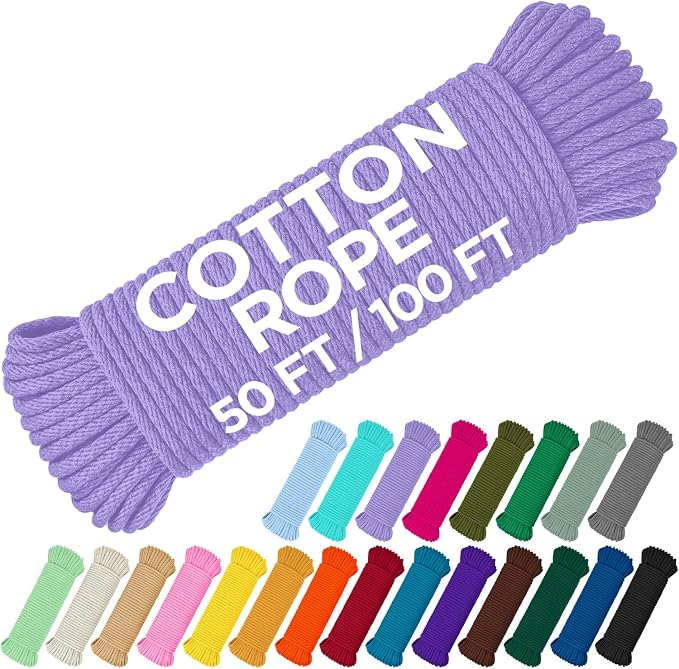 TECEUM Cotton Rope 3/16” – 50 FT – Strong All-Purpose Braided Rope – Natural by TECEUM