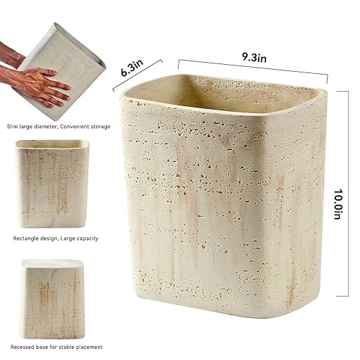Polytree Natural Travertine Textures Bathroom Trash Can 1.8 Gallon Small - Image 2