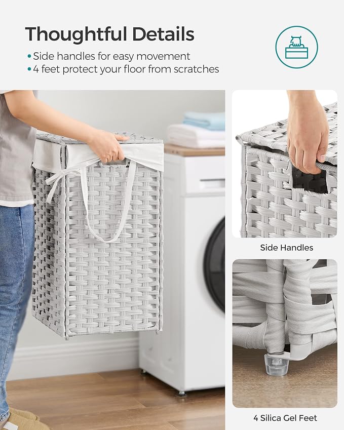 SONGMICS Laundry Hamper with Lid, 17.2 Gallon Synthetic Rattan Clothes Laundry - Image 4