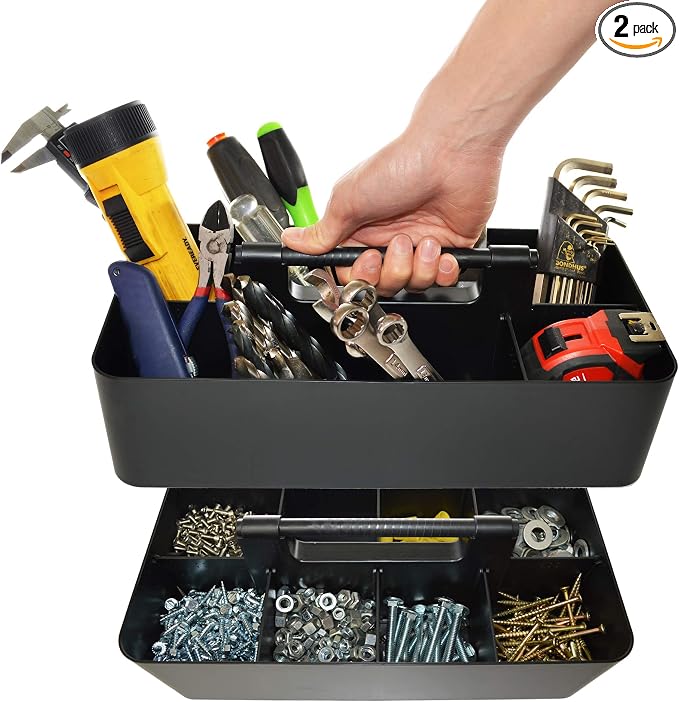2 PACK - Portable DIY 8 Dividers Durable Plastic Tote Tool & Supply Cleaning by EnjoyOrganizer