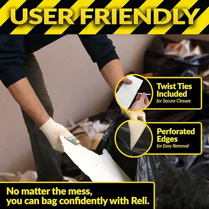 Reli. Contractor Garbage Bags 55 Gallon | 40 Trash Bags | Heavy Duty | Black - Image 3