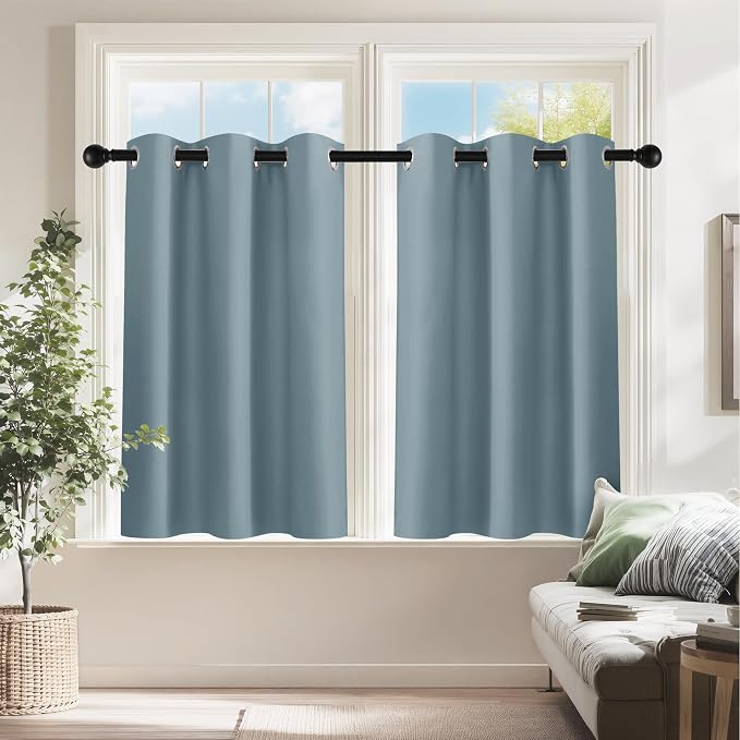 PONY DANCE Dusty Blue Short Blackout Curtains 36 inch Length by PONYDANCE