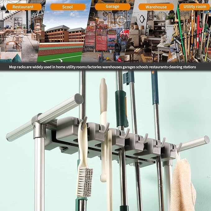 Broom mop Holder Cleaning Supplies Organizer Janitor carts on Wheels - Image 5