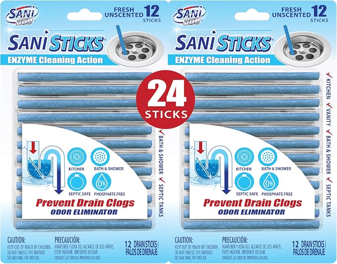 SANI 360° Sani Sticks Drain Cleaner and Deodorizer, Unscented Enzyme Pipe by SANI360%C2%B0
