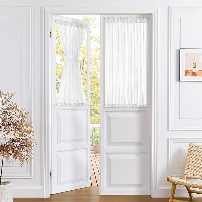 Tollpiz Short Sheer Door Curtain Closet Linen Textured Curtain Sheers Doorway by Tollpiz