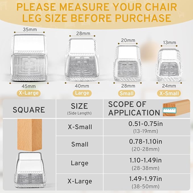 24PCS Square Chair Leg Floor Protectors, Furniture Sliders, Chair Leg Protectors - Image 3