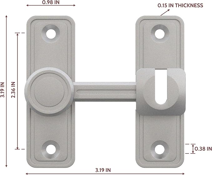 Barn Door Privacy Latch, 90°/180° Swing Slide Lock, Zinc-Alloy, Adhesive or - Image 2