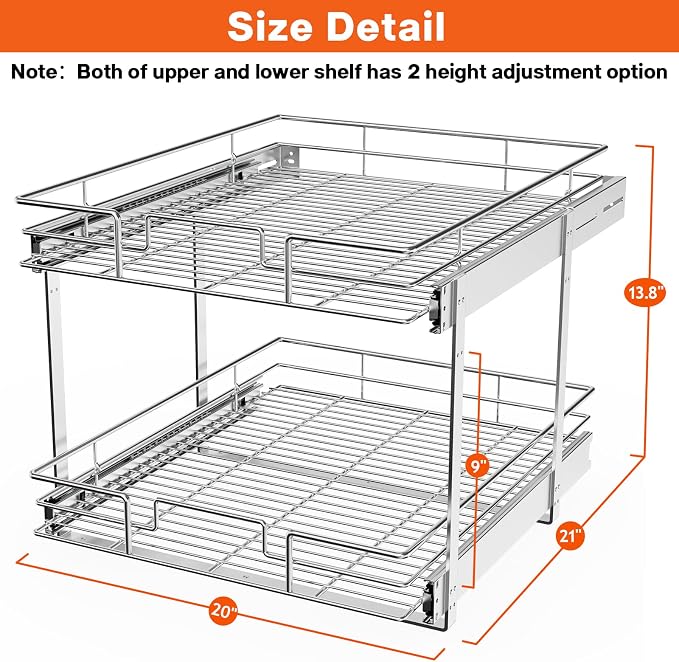 ROOMTEC Individual Pull Out Cabinet Organizer, 2 Tier Spice Rack Organizer - Image 3