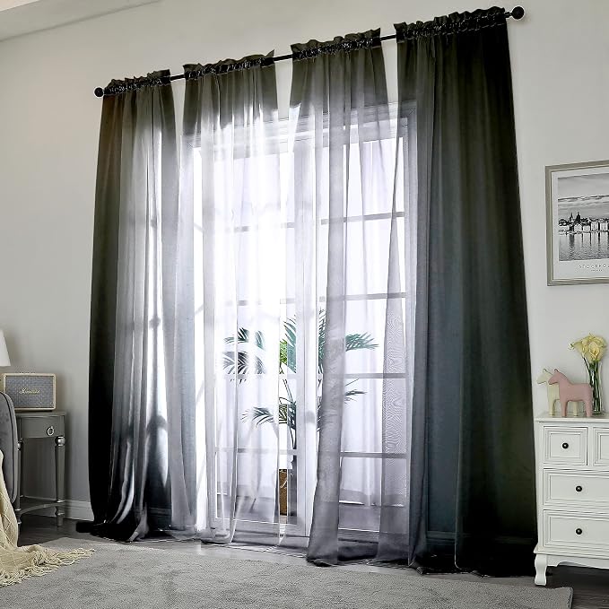 Chyhomenyc Black Sheer Curtains 96 inches Long Window Draperies 2 Panels - Image 2