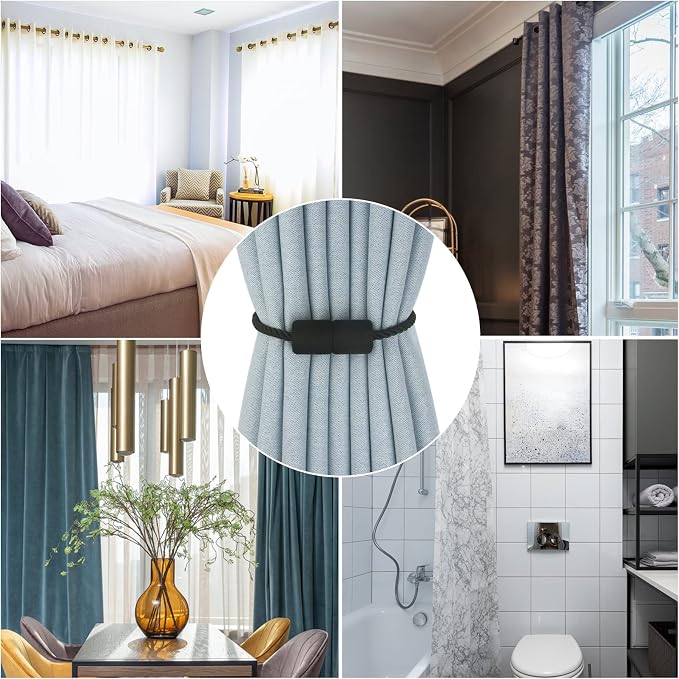 Magnetic Curtain Tiebacks 2 Pack Black Curtain Rope Tieback Curtain Holders - Image 6