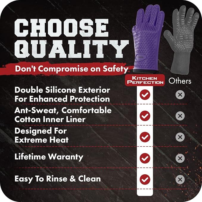 KITCHEN PERFECTION XL Silicone Smoker Oven Gloves -Extreme Heat Resistant BBQ - Image 9