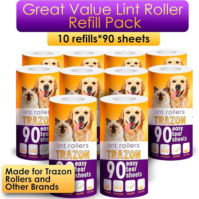 Lint Roller Refills 10 Pack of 900 Sheets / 10 Refills Rollers Only, Extra - Image 3