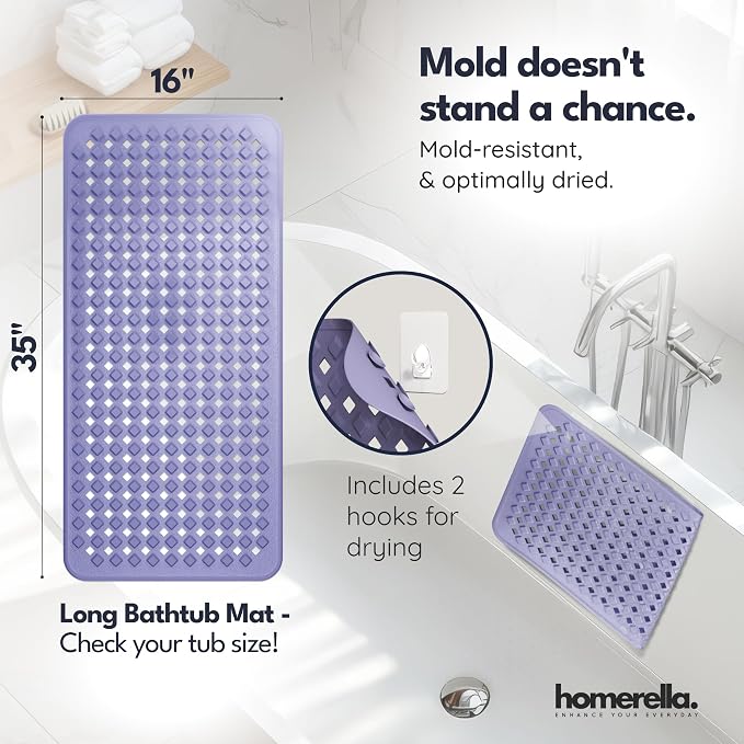 homerella® Bathtub Mat Non Slip 35x16, Incl. Hooks - Image 3