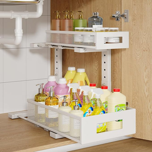 1 Pack-11.4"-16.14"H Under Sink Storage Organizer, Large 2-Tier Elegant Mesh by UnderSinkOrganizer