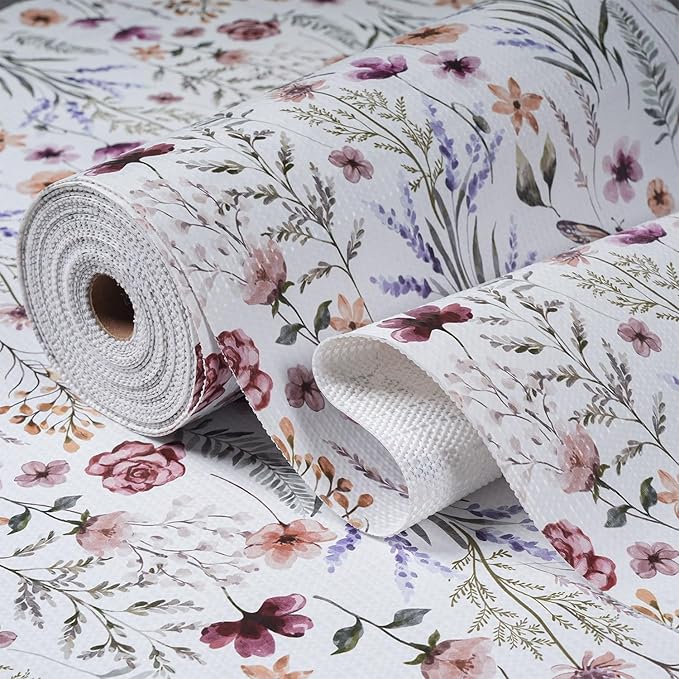 Floral Shelf and Drawer Liner for Kitchen Cabinets, 12IN x 20FT Non-Adhesive by Amiitay
