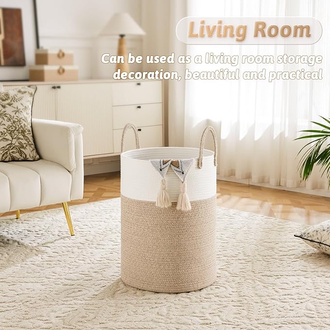 Laundry Basket, Woven Cotton Rope Laundry Hamper, 60L - Image 5