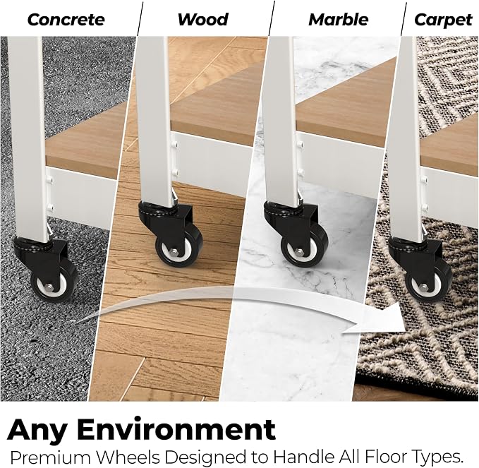 HOMEDANT House White 5-Tier Metal Rolling Cart Shelf Rack Casters Heavy Duty - Image 3