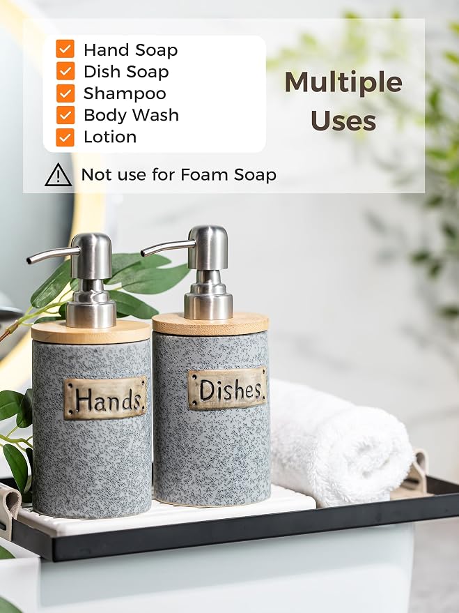 Hand and Dish Soap Dispenser Set, Ceramic Kitchen Soap Dispenser - Image 5