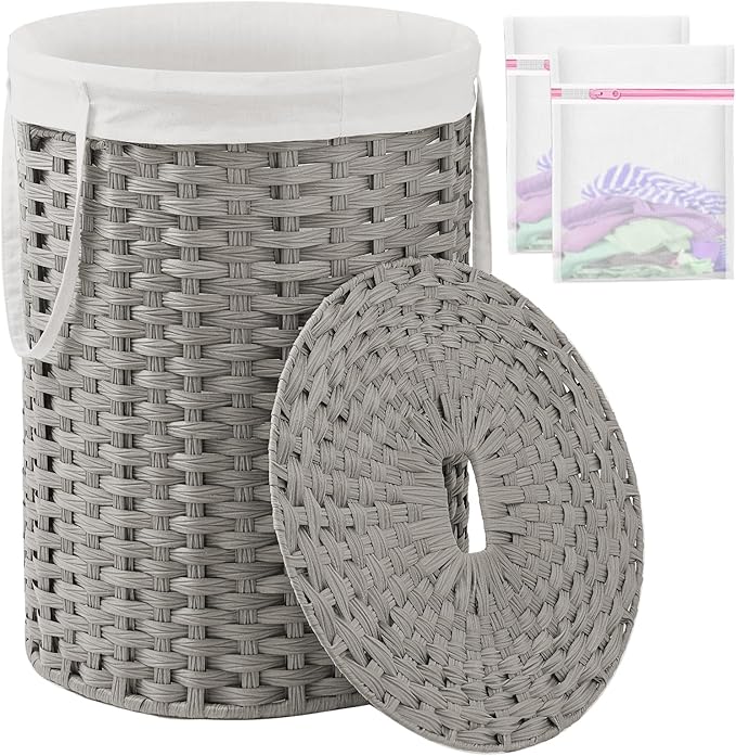 Laundry Basket with Lid Round Rattan Laundry Hamper with Lid and Handles 29.1 by SETVSON
