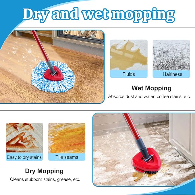 Spin Mop Handle, Mop Heads Replacements, Scrubber Mop Head and Mop Base - Image 7