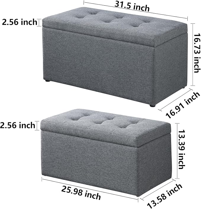 Storage Ottoman Bench with 2.56-inch Thick Seat, 31.5 inch Nesting Ottoman Set - Image 2