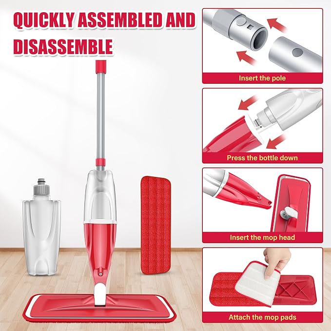 Spray Wet Mops for Hardwood Floor Cleaning: EXEGO Microfiber Dry Dust Spray Mop - Image 4