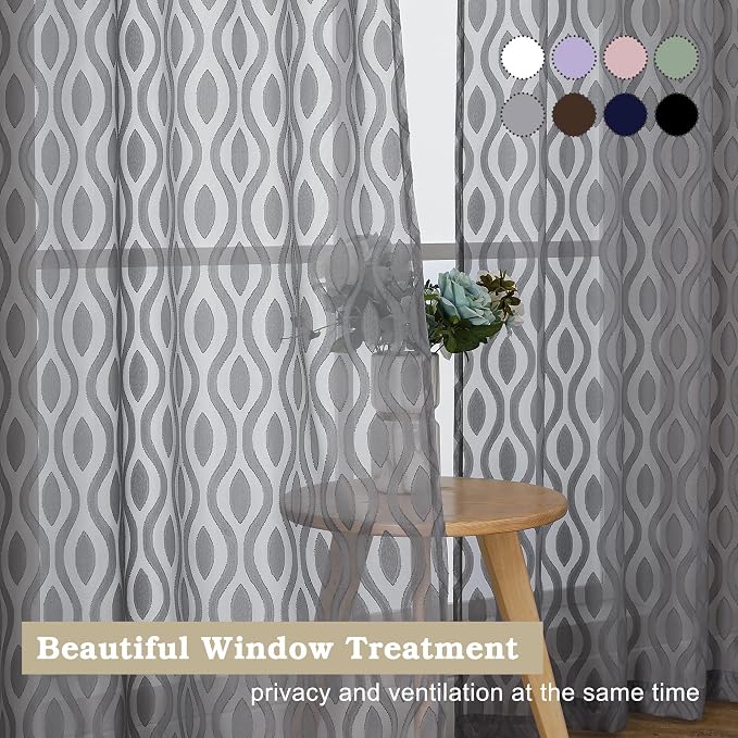 Aiyufeng Charcoal Grey Sheer Curtains 84 Inches Long 2 Panels, Solid Airy Light - Image 7